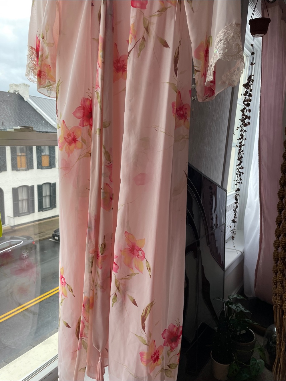 Valerie Stevens Pink Floral Satin Chemise with Sheer Floral Robe Vintage Medium - Picture 15 of 16